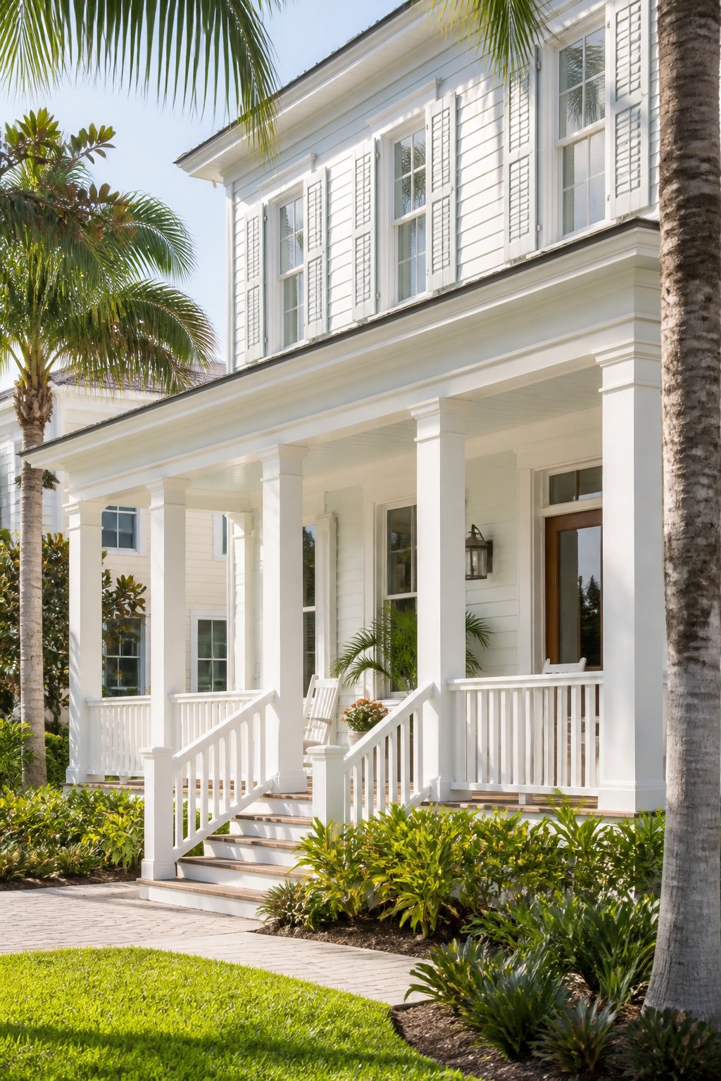 Freshly painted Celebration style Florida home exterior